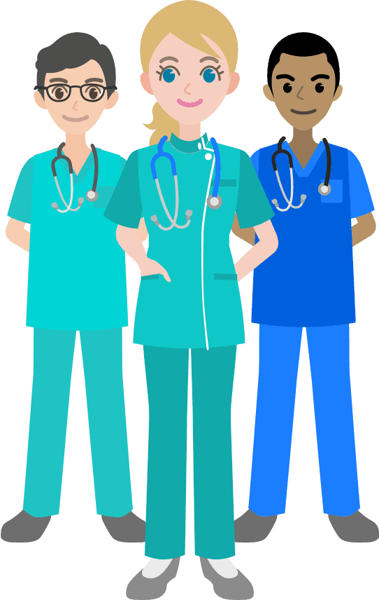 three nurses standing