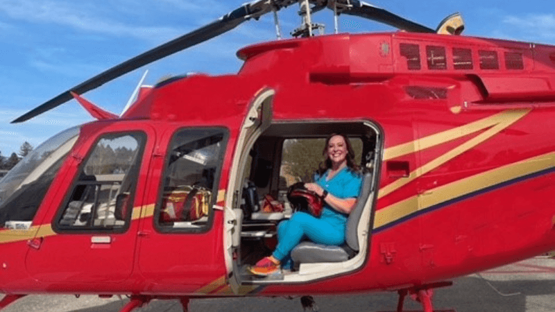 Brandy Pinkerton flight nurse in the helicopter